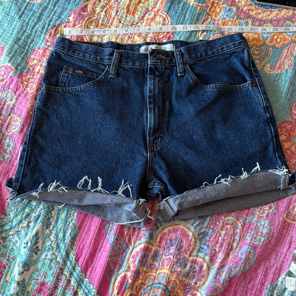 Lee Indigo Jean Shorts with Distressed Hem